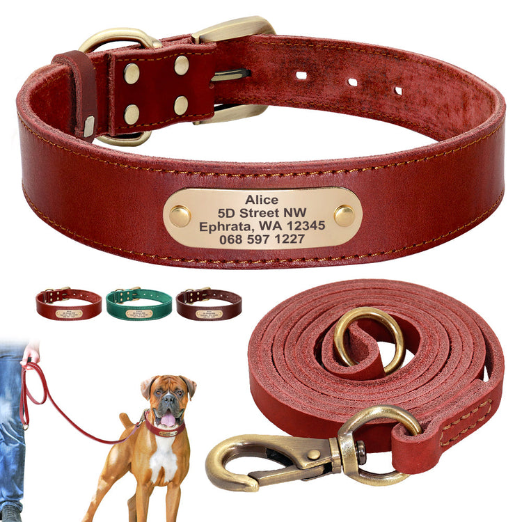 Beaufort Hunt Leather Dog Collar Leash Set